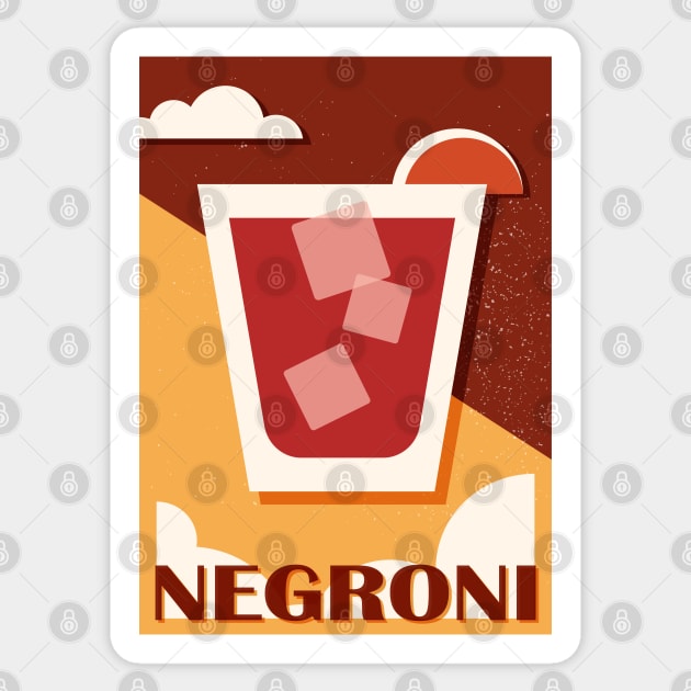 Negroni art print, Cocktail, Retro 70s, Aesthetic art, Alcohol poster, Exhibition print, Mid century Sticker by KristinityArt